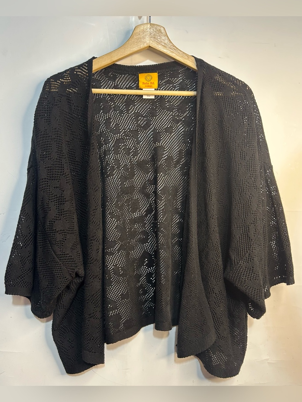 Ruby Rd. Black Cheetah Print Knit Open Front Sweater 3X